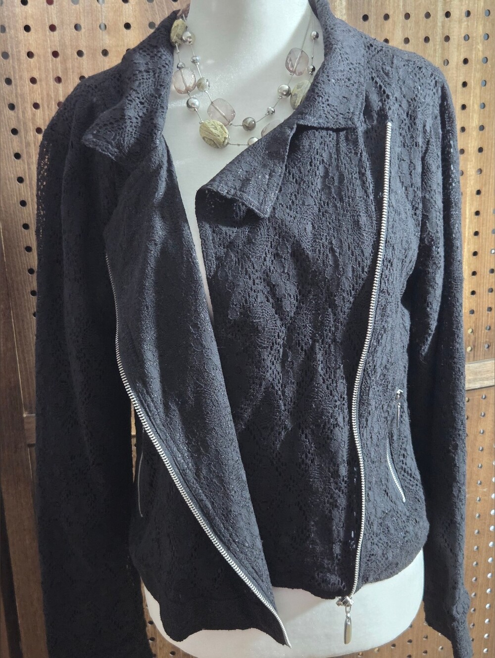 NWT QED London Black Lace Moto Jacket